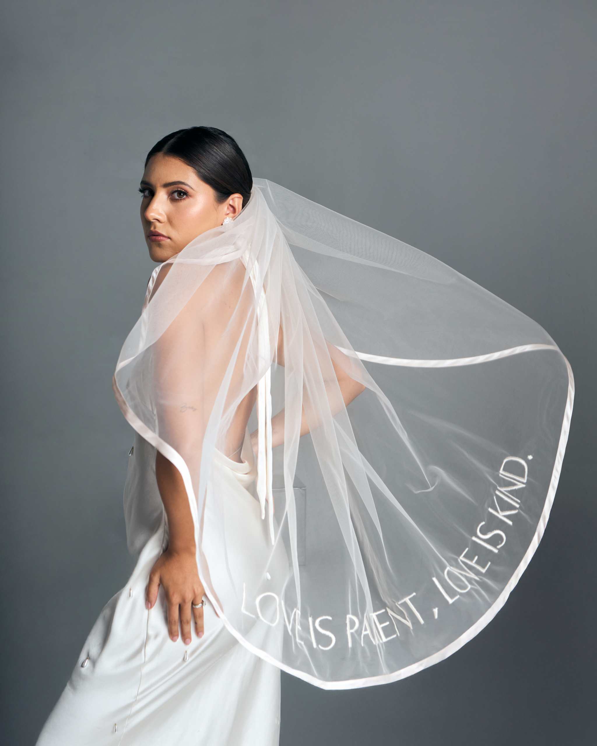 Half Moon Champagne Satin Edge Veil