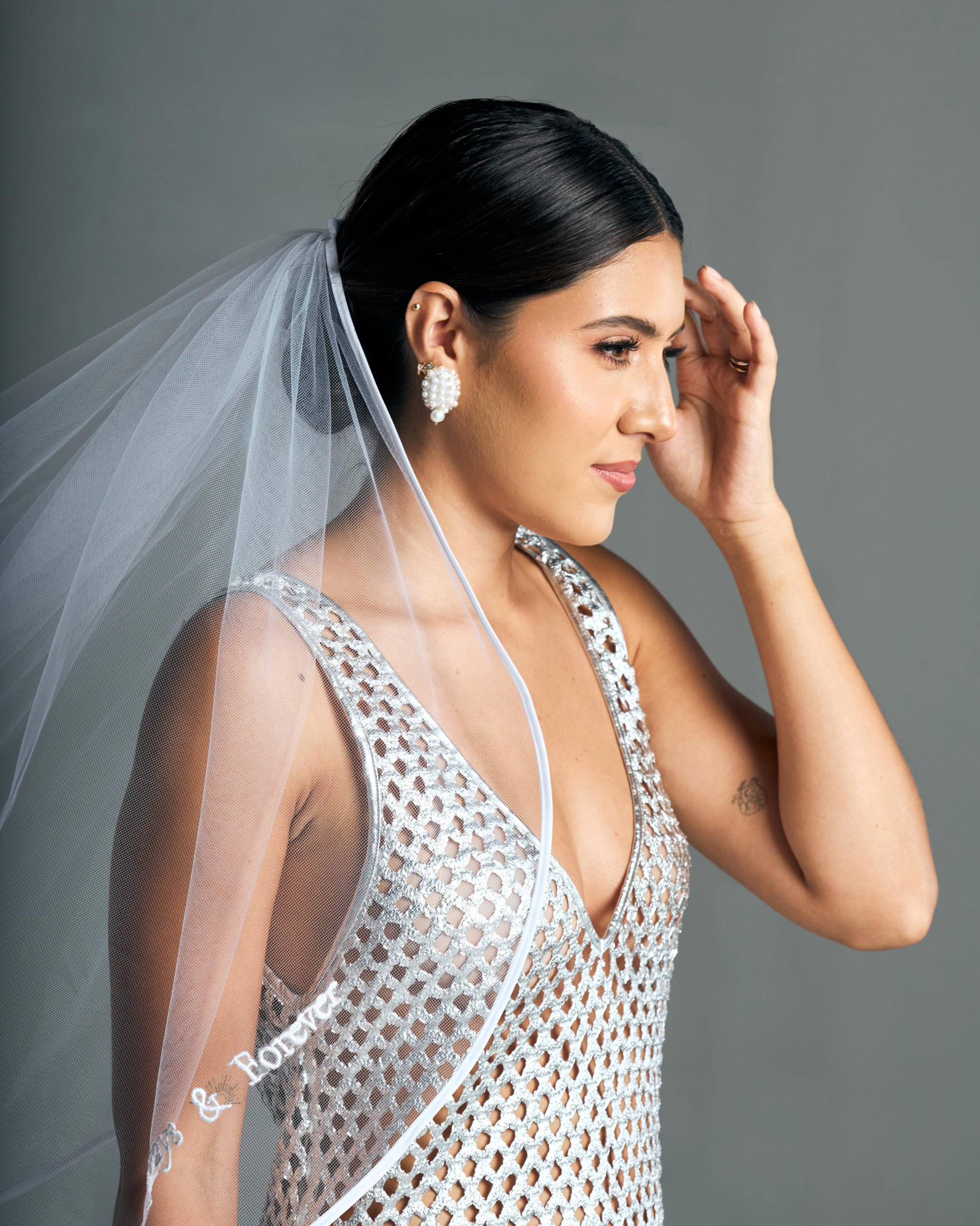 Half Moon White Satin Edge Veil