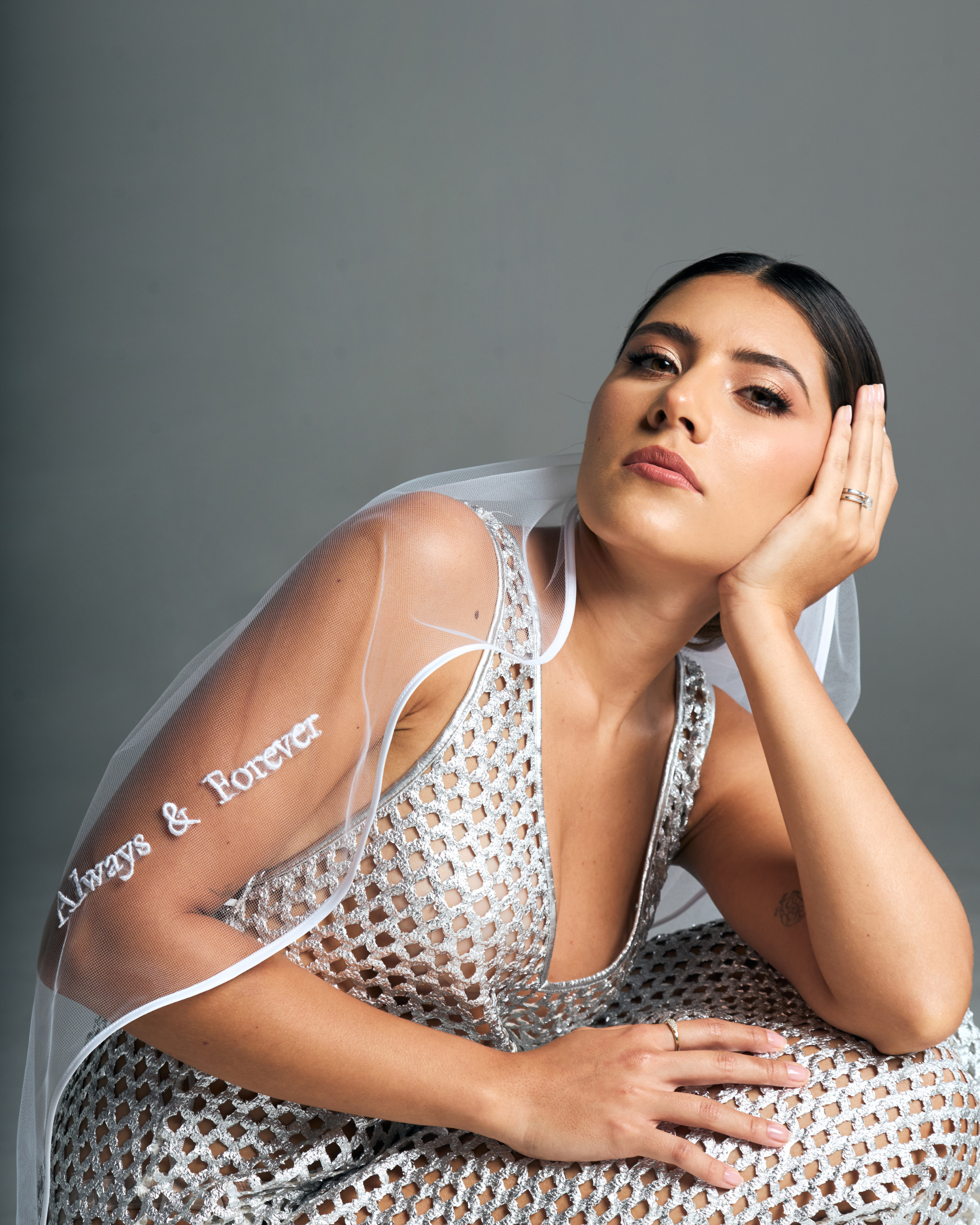 Half Moon White Satin Edge Veil