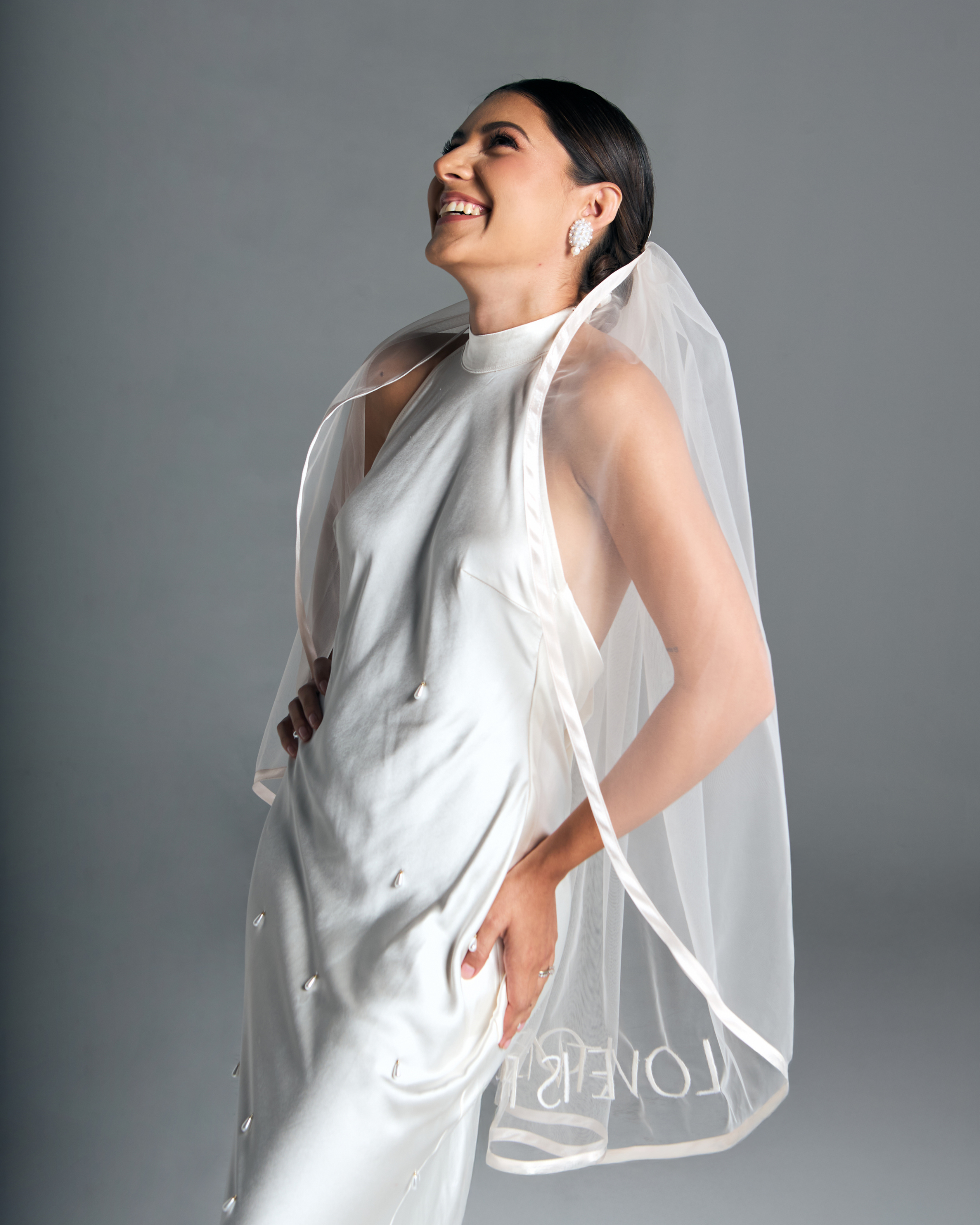 Half Moon Champagne Satin Edge Veil