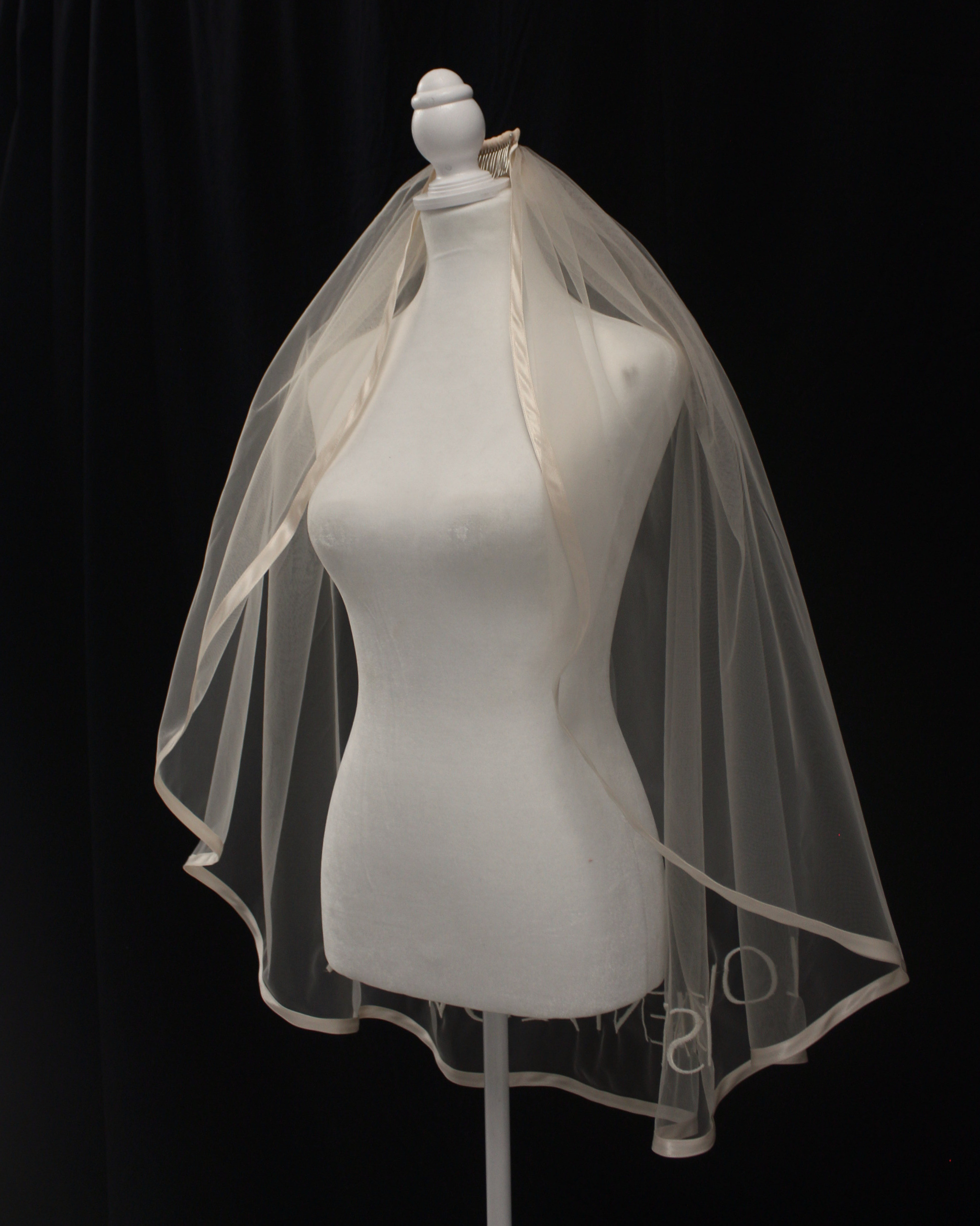 Half Moon Champagne Satin Edge Veil